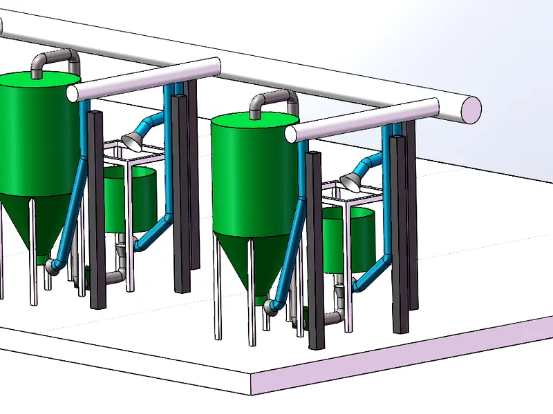 Bag filter dust collector equipment close-up detail